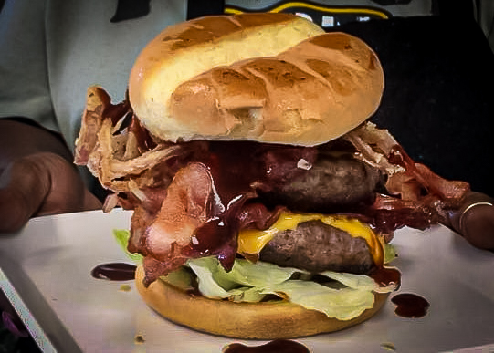 Thick hamburger with bacon
